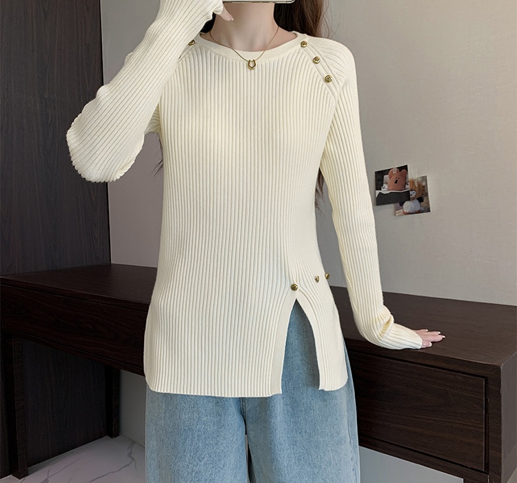 Irregular long sleeve tops split knitted sweater for women