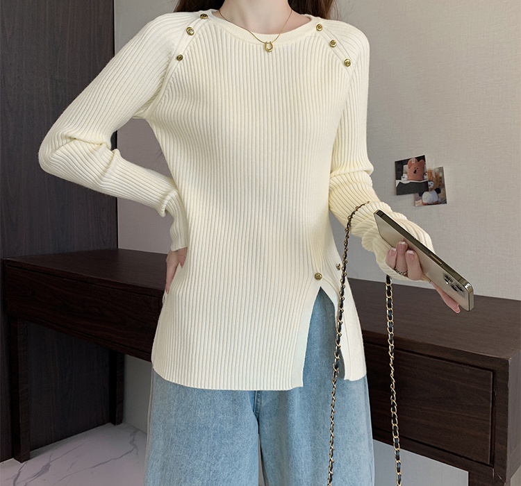 Irregular long sleeve tops split knitted sweater for women