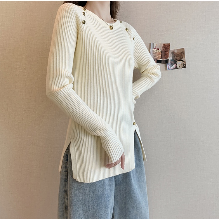 Irregular long sleeve tops split knitted sweater for women