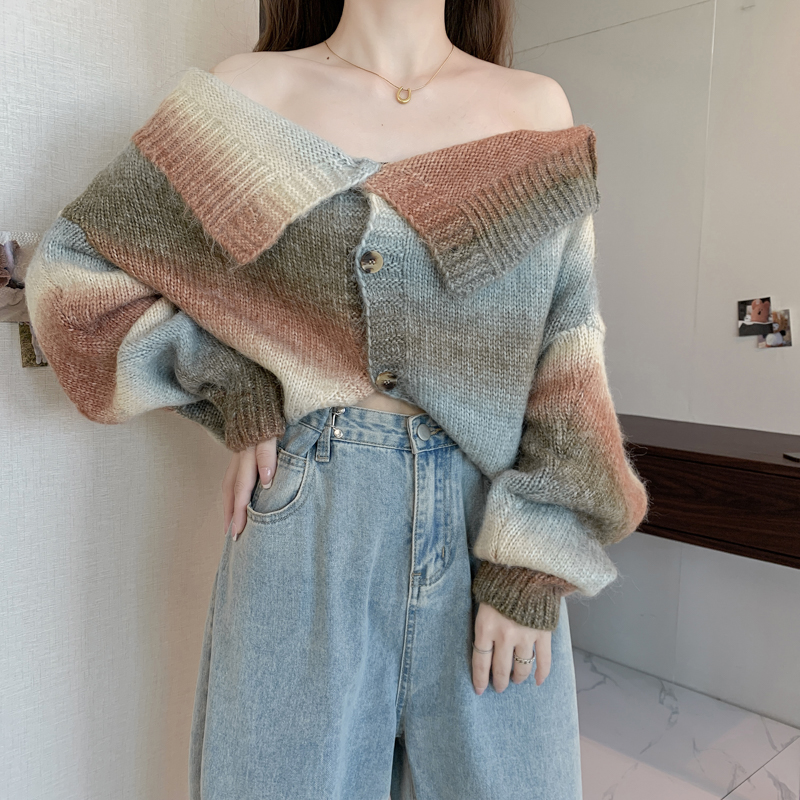 Knitted V-neck stripe wear autumn and winter sweater