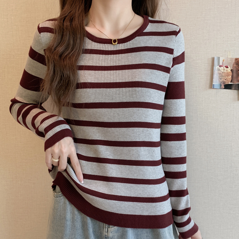 Autumn and winter retro mixed colors stripe knitted tops