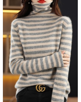 Casual cashmere wool shirts stripe knitted sweater