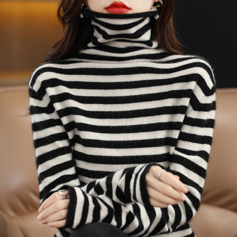 Casual cashmere wool shirts stripe knitted sweater