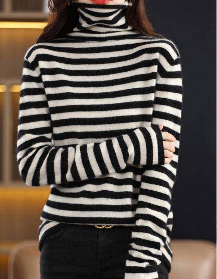 Casual cashmere wool shirts stripe knitted sweater