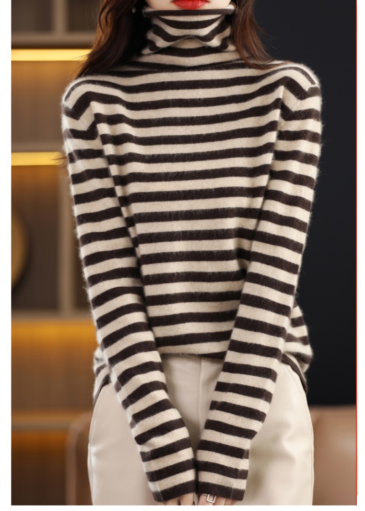 Casual cashmere wool shirts stripe knitted sweater