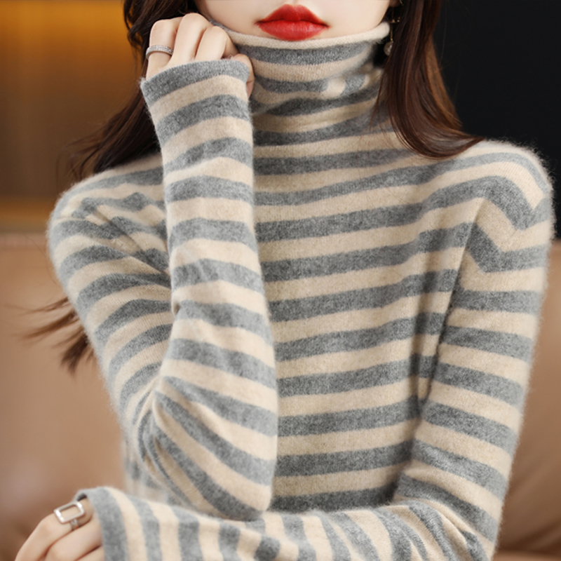 Casual cashmere wool shirts stripe knitted sweater