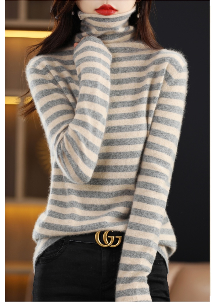 Casual cashmere wool shirts stripe knitted sweater