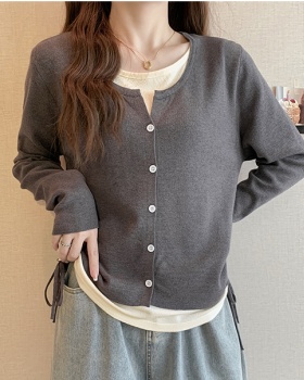 Pseudo-two mixed colors sweater autumn and winter tops for women