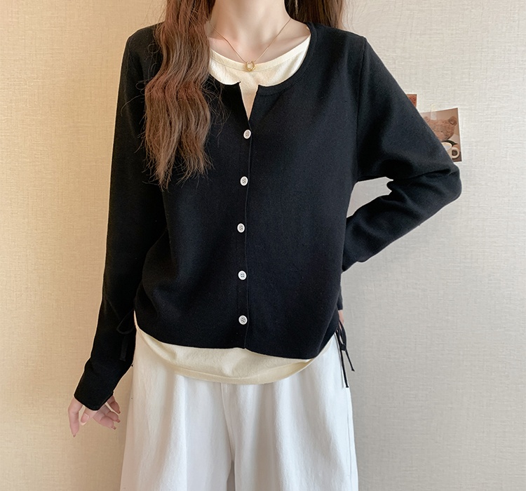 Pseudo-two mixed colors sweater autumn and winter tops for women