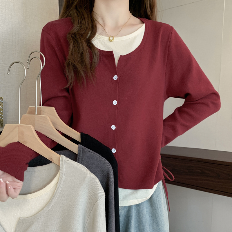 Pseudo-two mixed colors sweater autumn and winter tops for women