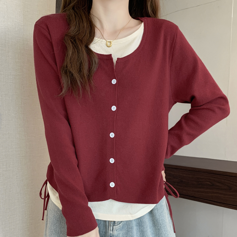 Pseudo-two mixed colors sweater autumn and winter tops for women