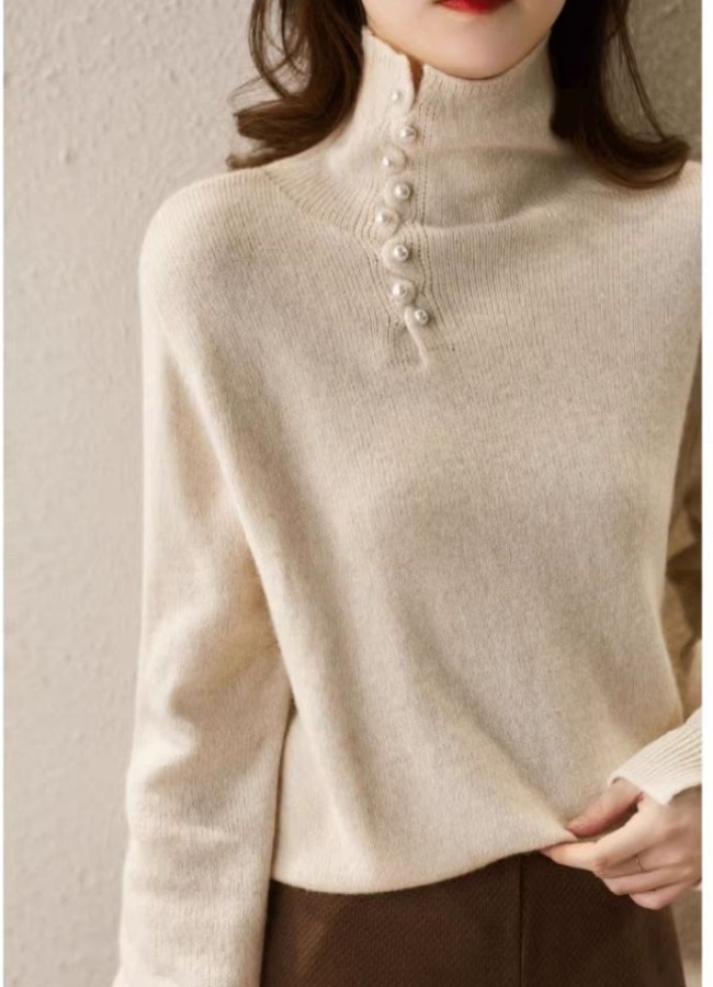 Pearl buckle bottoming shirt sweater for women