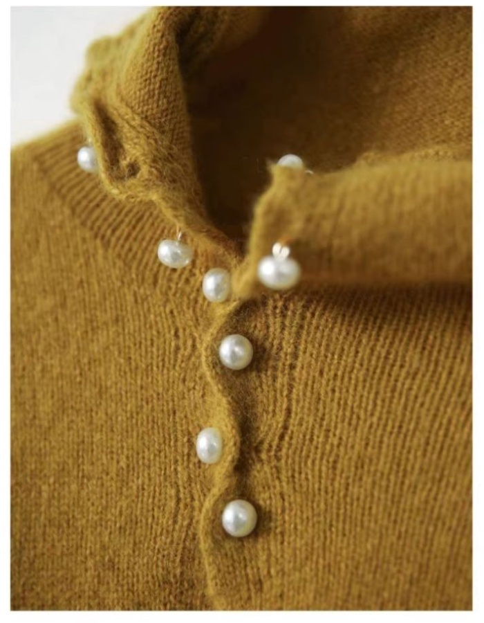 Pearl buckle bottoming shirt sweater for women