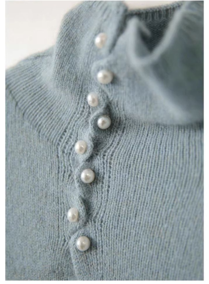 Pearl buckle bottoming shirt sweater for women