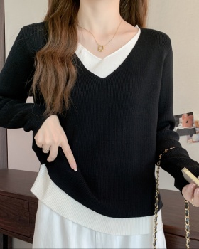 Autumn and winter long sleeve sweater V-neck tops