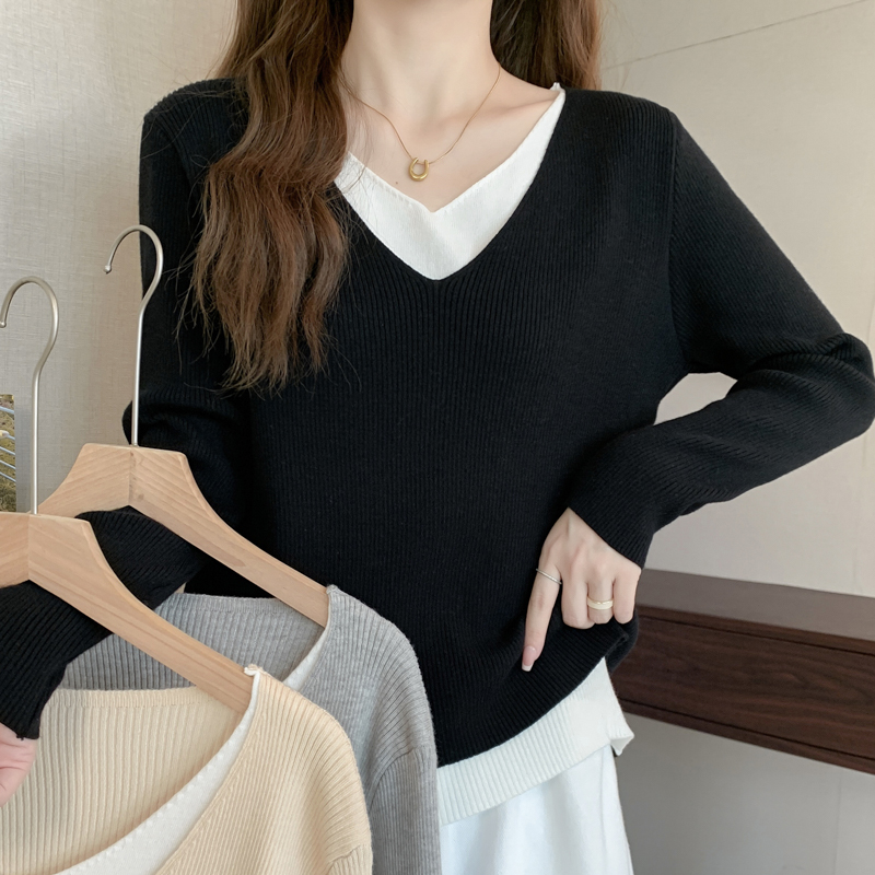 Autumn and winter long sleeve sweater V-neck tops