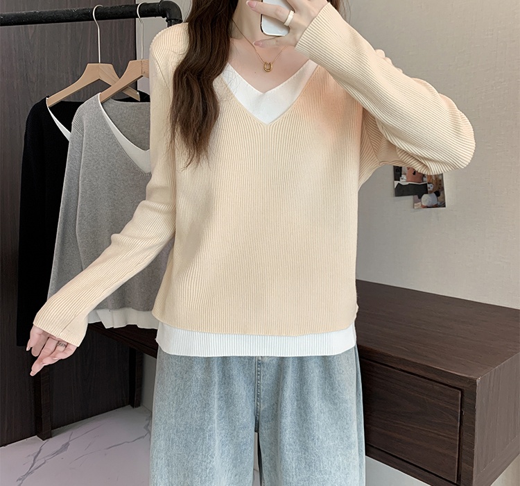 Autumn and winter long sleeve sweater V-neck tops