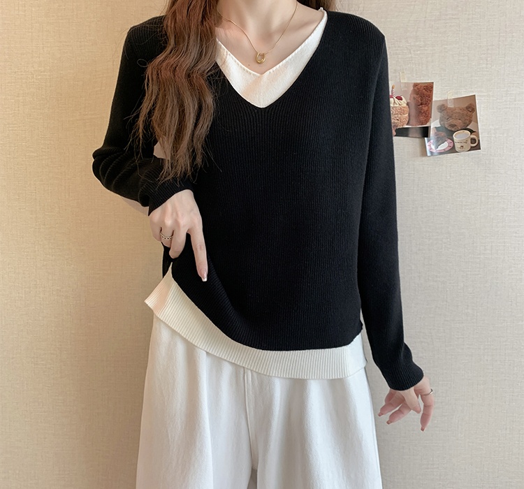 Autumn and winter long sleeve sweater V-neck tops