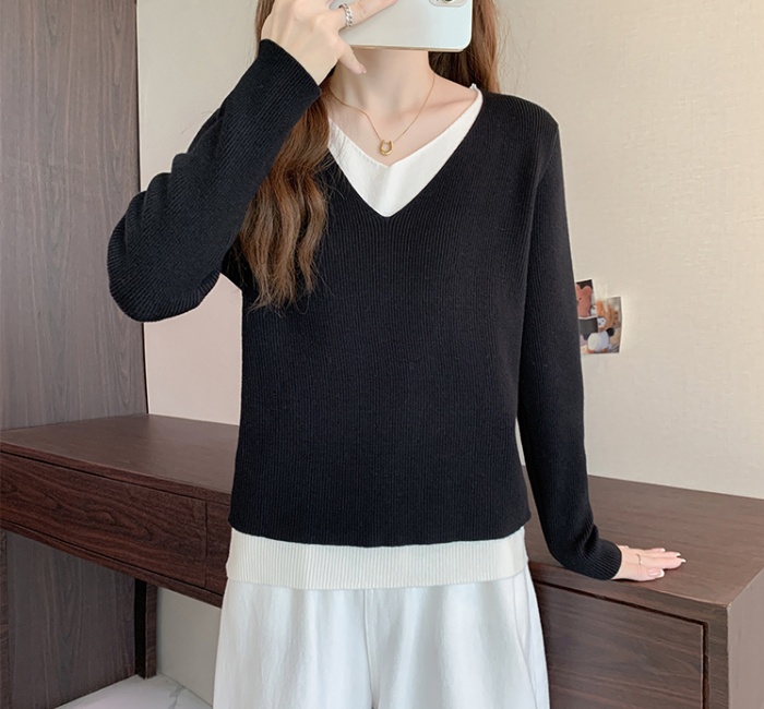 Autumn and winter long sleeve sweater V-neck tops