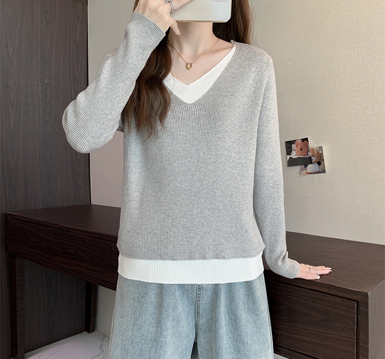 Autumn and winter long sleeve sweater V-neck tops