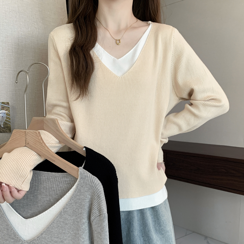 Autumn and winter long sleeve sweater V-neck tops