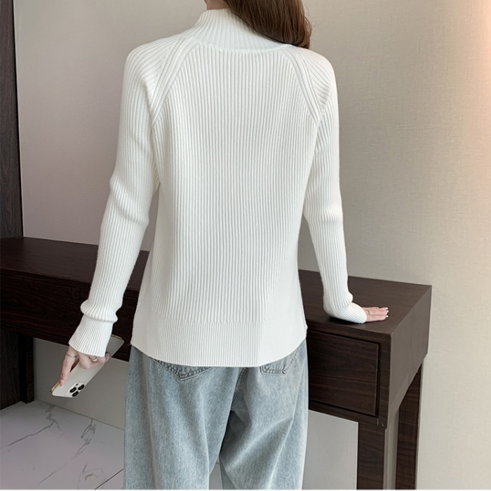 Cstand collar double zip coat knitted sweater for women