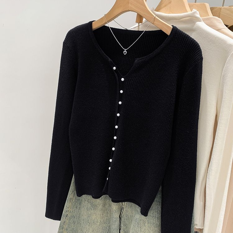 Niche long sleeve sweater pearl decoration Korean style tops