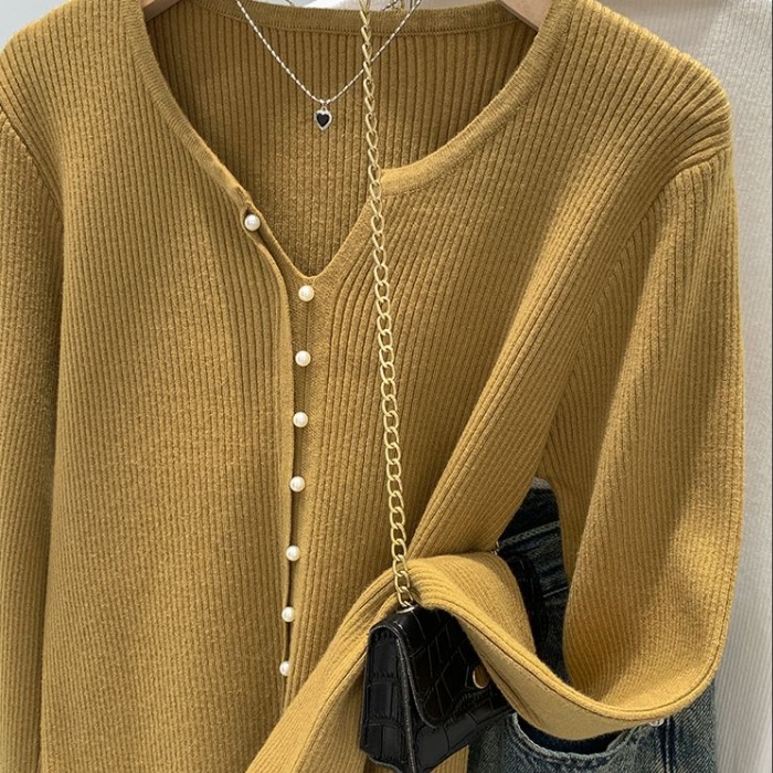 Niche long sleeve sweater pearl decoration Korean style tops