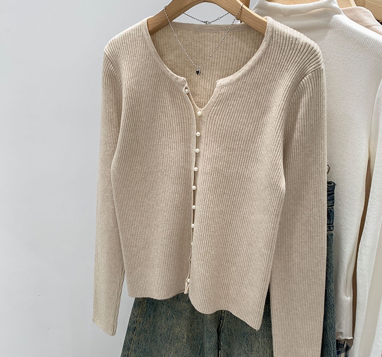 Niche long sleeve sweater pearl decoration Korean style tops