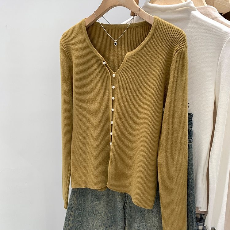 Niche long sleeve sweater pearl decoration Korean style tops