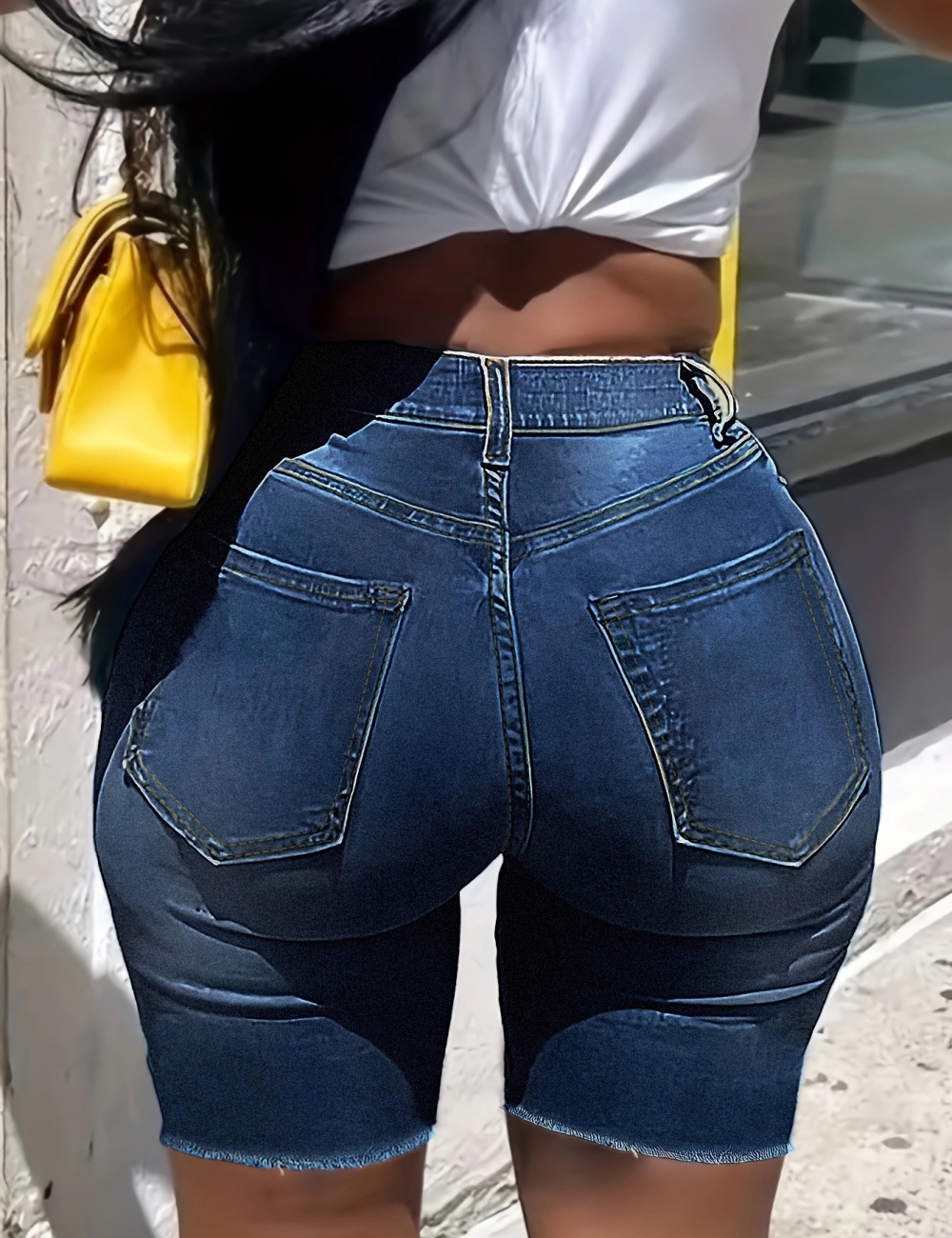 Slim holes high waist European style short jeans