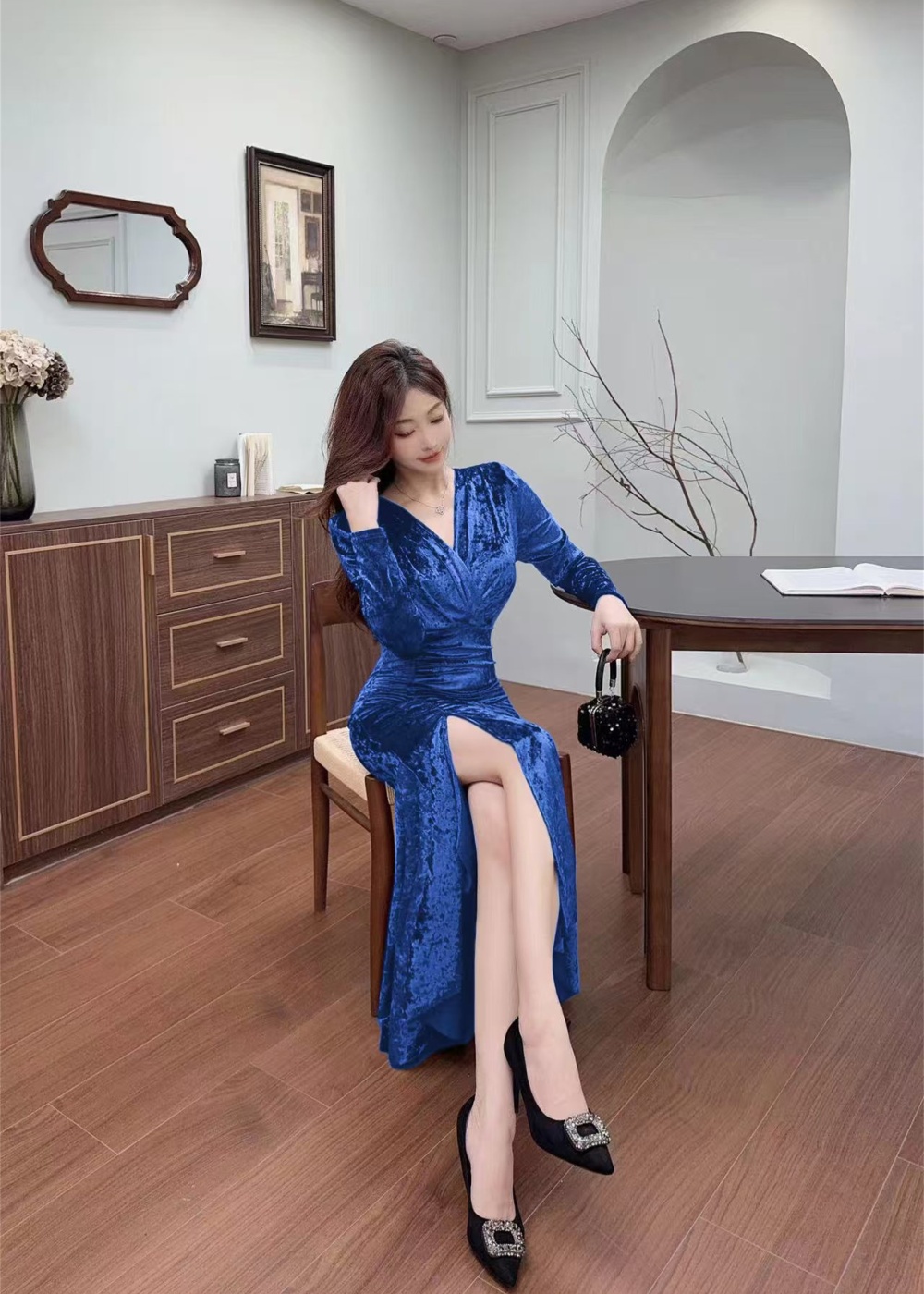 Velvet long sleeve temperament dress for women