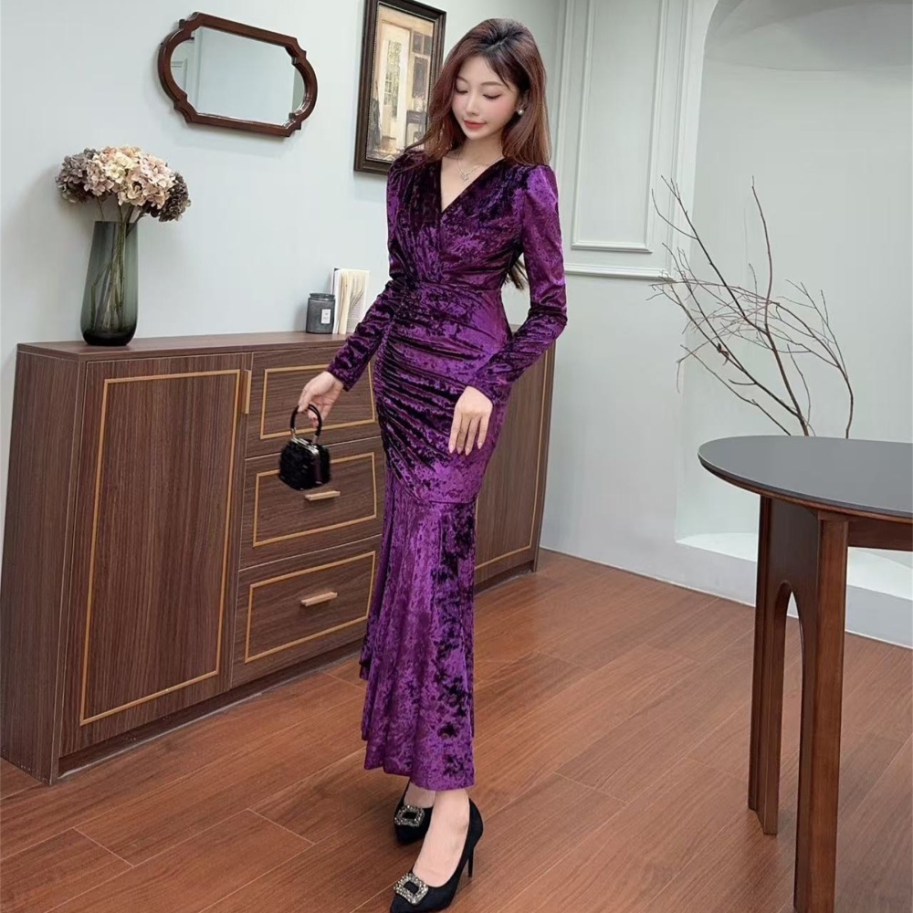 Velvet long sleeve temperament dress for women