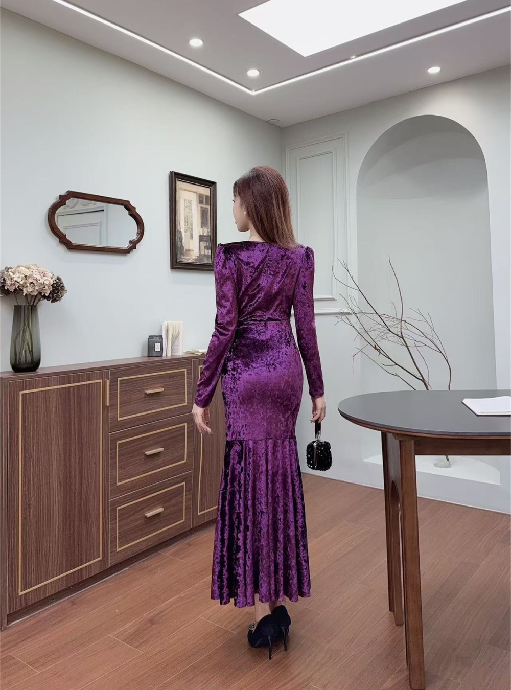 Velvet long sleeve temperament dress for women