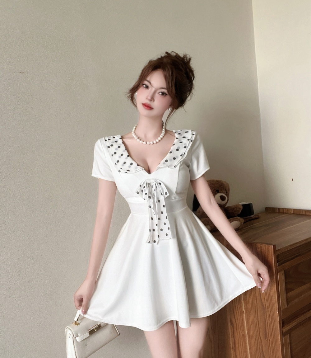 France style temperament retro pinched waist lapel dress