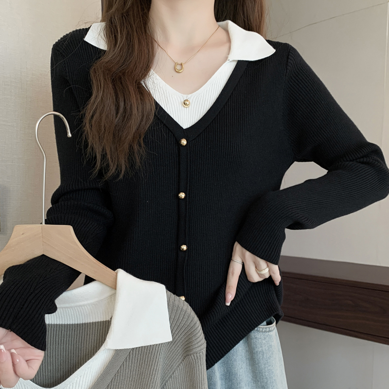 Splice knitted cardigan autumn and winter tops