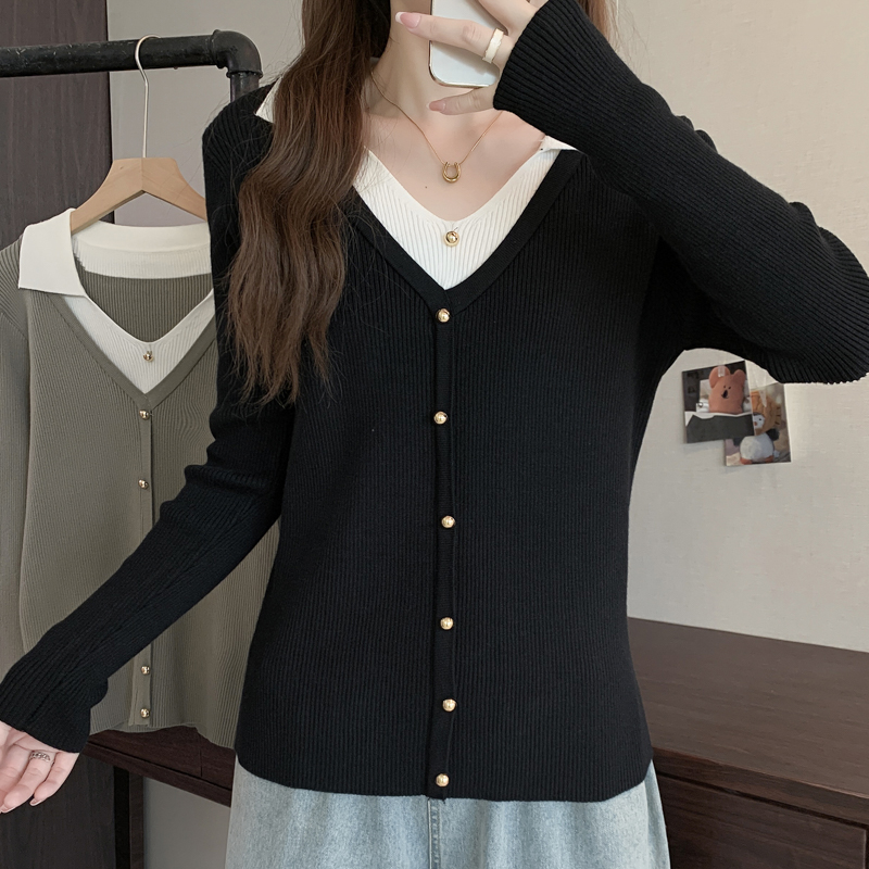 Splice knitted cardigan autumn and winter tops