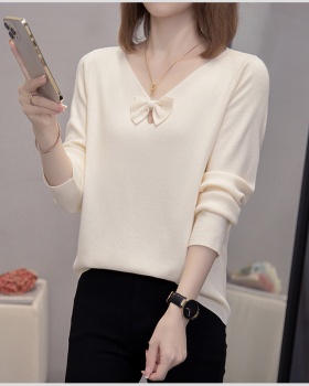 Loose Cover belly fat sweater V-neck knitted bow tops