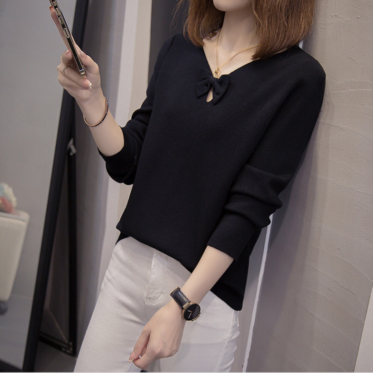 Loose Cover belly fat sweater V-neck knitted bow tops