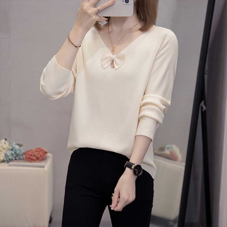 Loose Cover belly fat sweater V-neck knitted bow tops