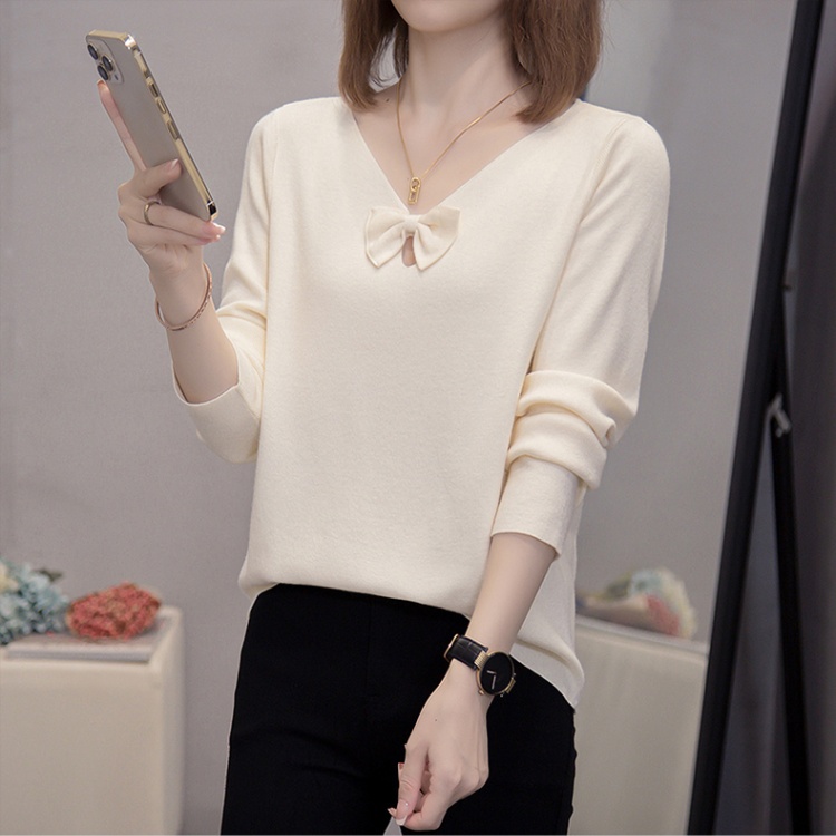 Loose Cover belly fat sweater V-neck knitted bow tops