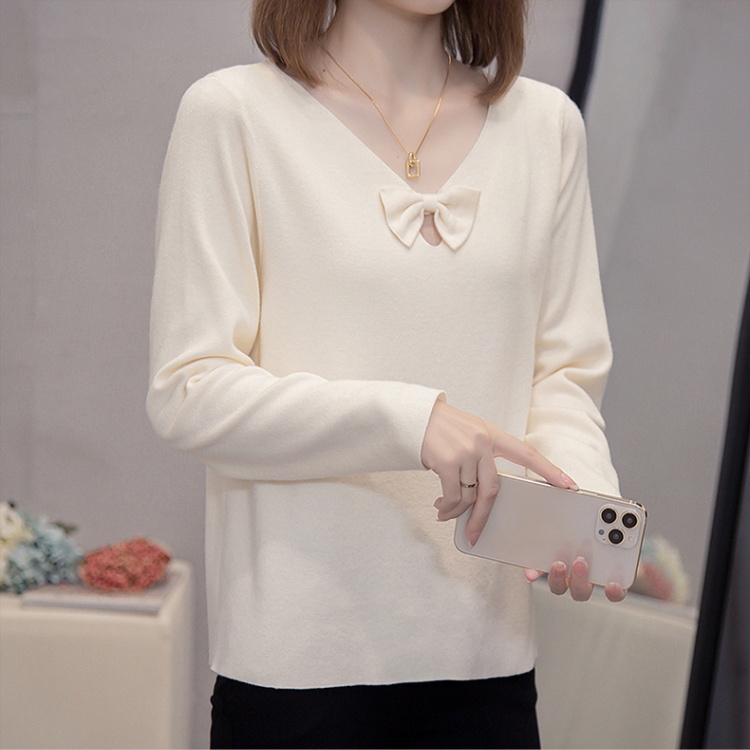 Loose Cover belly fat sweater V-neck knitted bow tops