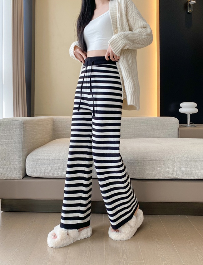 Autumn and winter stripe knitted sweatpants for women