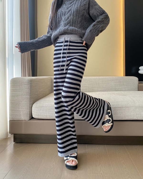 Autumn and winter stripe knitted sweatpants for women