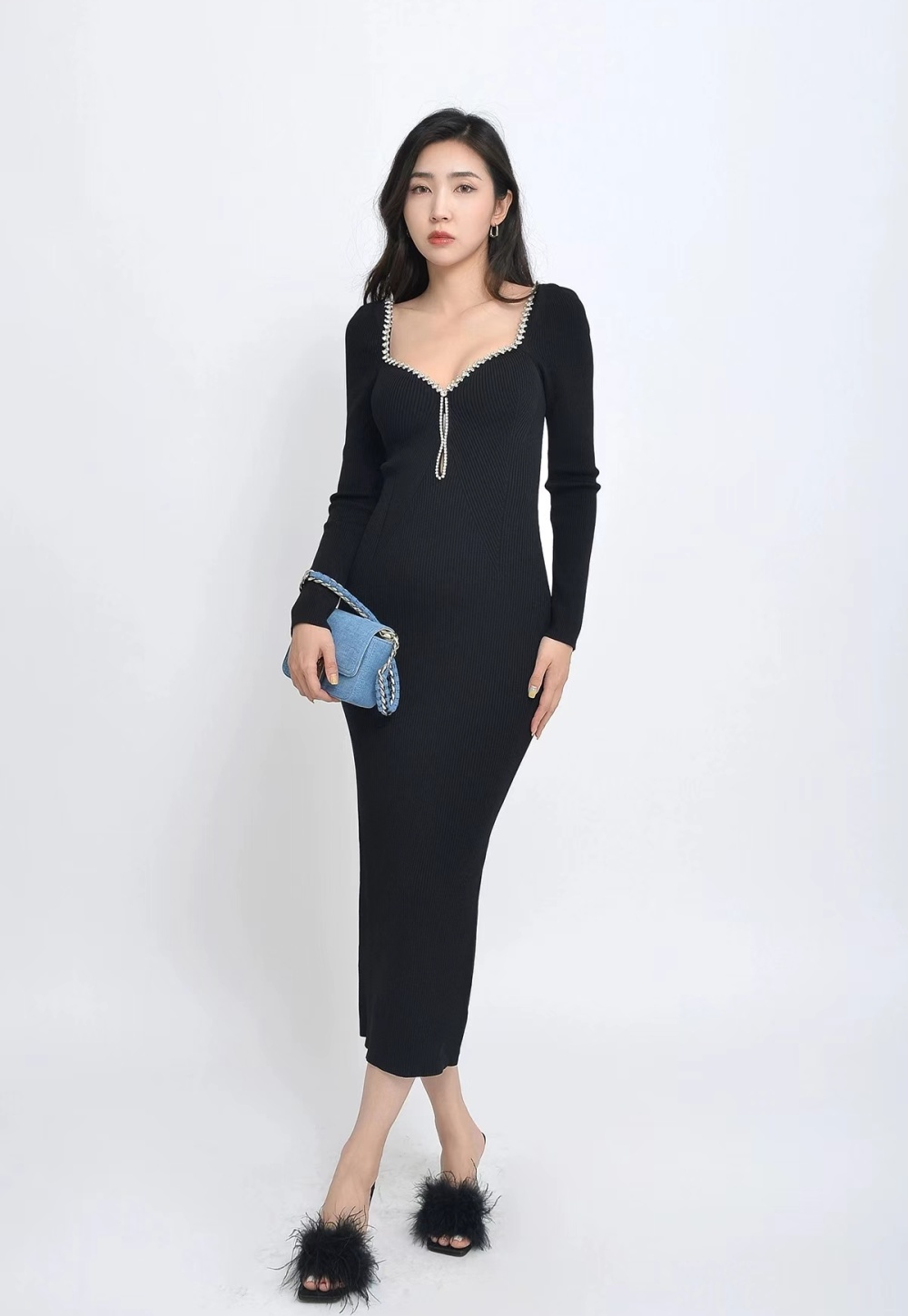 Ladies temperament square collar dress for women