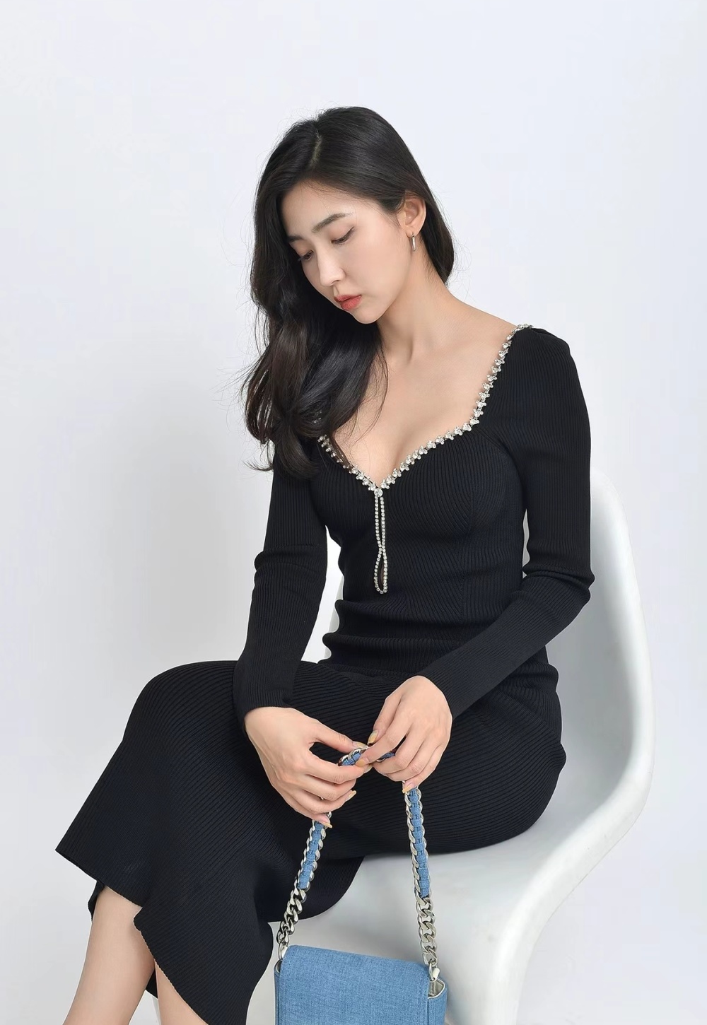 Ladies temperament square collar dress for women