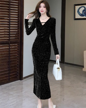 Liangsi V-neck long dress autumn tight dress