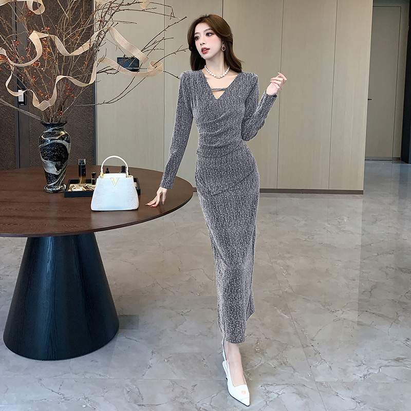 Liangsi V-neck long dress autumn tight dress