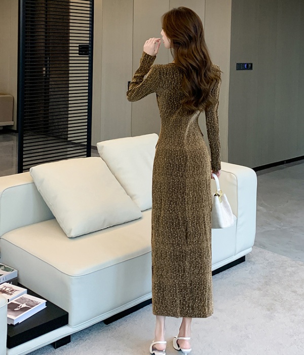 Liangsi V-neck long dress autumn tight dress