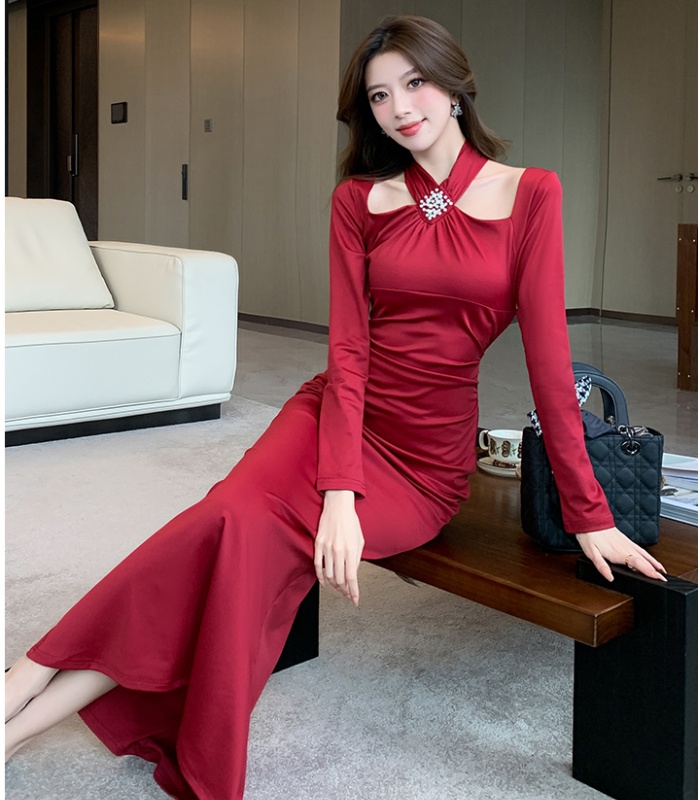 Package hip halter dress tight autumn long dress